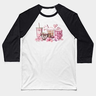 Coffee Valentine, Valentines Day, Hand Drawn, Valentine, Coffee Lover, Pink Coffee cups Baseball T-Shirt